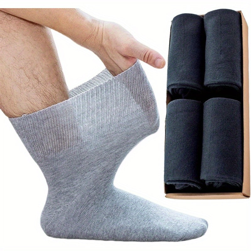 4 Pairs Men'S Socks - Wide Tube Design for Neuropathy & Blood Circulation Care, Loose Fit with Arch Support & Targeted Compression, Daily & Special Occasion Socks, Machine Washable - Ideal for Elderly, Diabetic Foot Care & Circulation Issues (Value