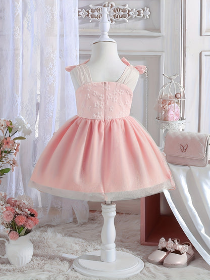 Girls' Clothing, School Season Gifts, Cute Girls' Dresses, Summer Lightweight Net-sheen Dresses, Bow Decoration Dresses, Versatile Fashionable High-end Style, Suitable for Parties And Wedding Seasons, Girls' Princess Dresses, Valentine's Day Gifts