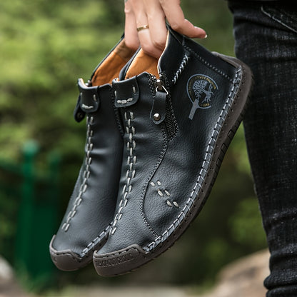 Men'S Zipper Boots Fashion Retro Handmade Shoes Western Style Boots