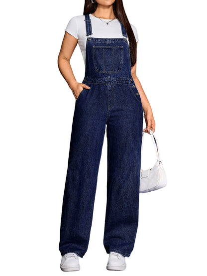 [Denim Wide Leg Jumpsuits] Womens Overalls Denim Straight Wide Leg Jeans Overall Loose Fit Bib Baggy Jean Jumpsuits Adjustable Straps