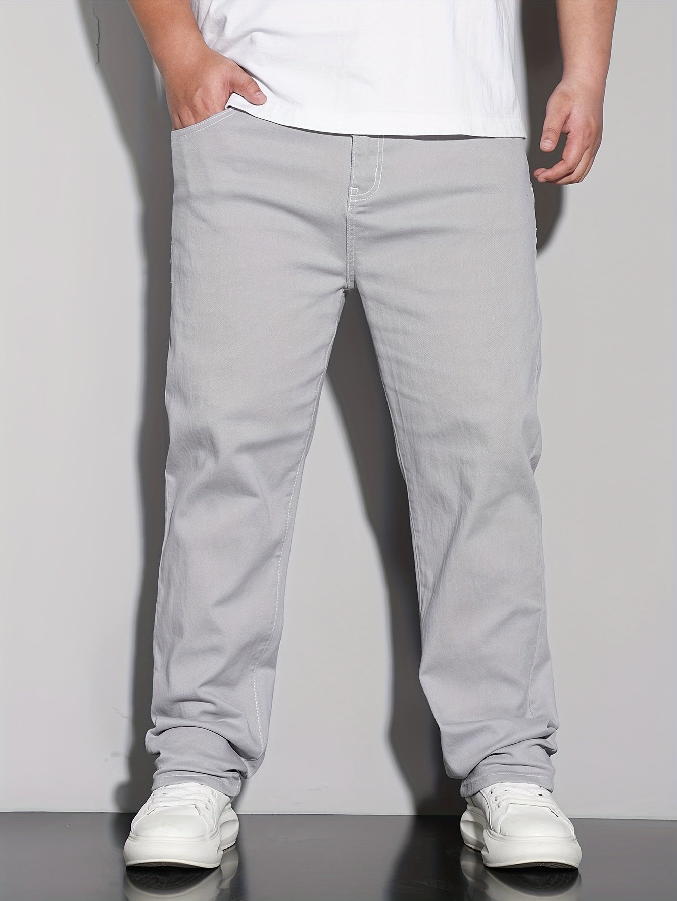 Men'S Plus Size Stretch Straight Leg Jeans - Casual Pockets with Comfortable And Breathable for Spring, Summer, Autumn, Solid, Regular Fit | Straight Leg Jeans | Comfort Fit, Jeans, Plus Size
