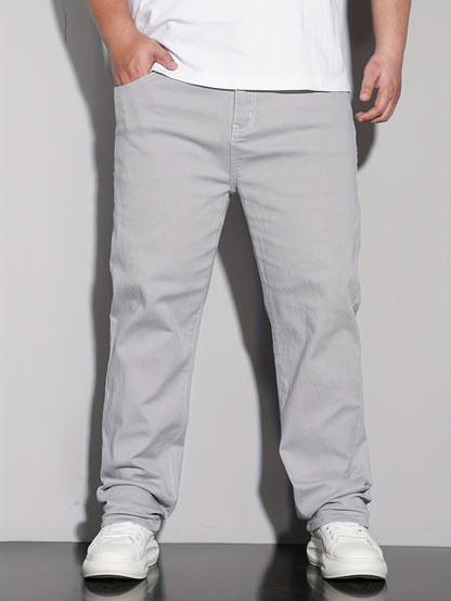 Men'S Plus Size Stretch Straight Leg Jeans - Casual Pockets with Comfortable And Breathable for Spring, Summer, Autumn, Solid, Regular Fit | Straight Leg Jeans | Comfort Fit, Jeans, Plus Size