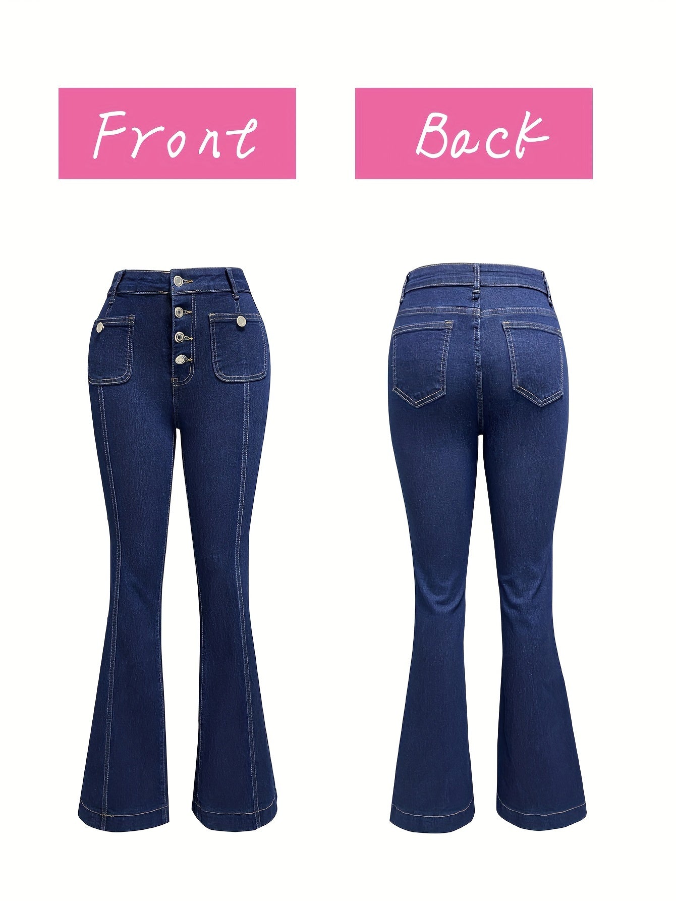 [Stretchy Denim Bell Bottom] High Waisted Wide Leg Stretchy Denim Pants - Women's Flare Bell Bottom Jeans