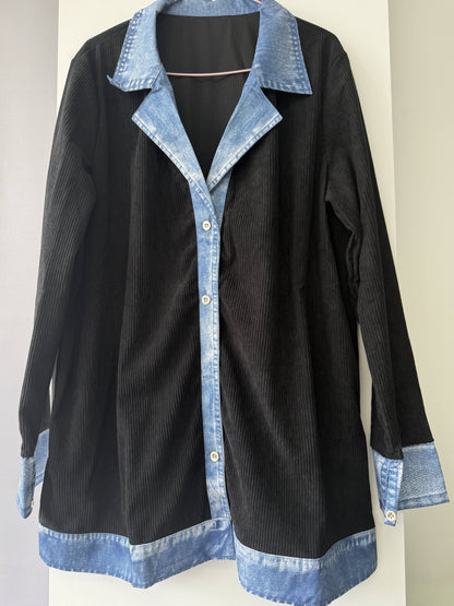 Casual Denim Patchwork Jacket with Loose Collar And Cardigan Top for Women | Long Sleeve, Single Breasted, Skinny Fit, Fall/Winter Collection