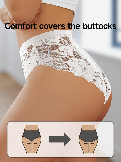 [Bridal Lace Panties] 4-Pack Women's Oil-Gloss Bridal Lace Spliced Panties, Breathable and Exquisite Lace Fabric for Added Comfort, Romantic and Delicate Style, Fine Stitching for a Sexy and Comfortable Wearing Experience