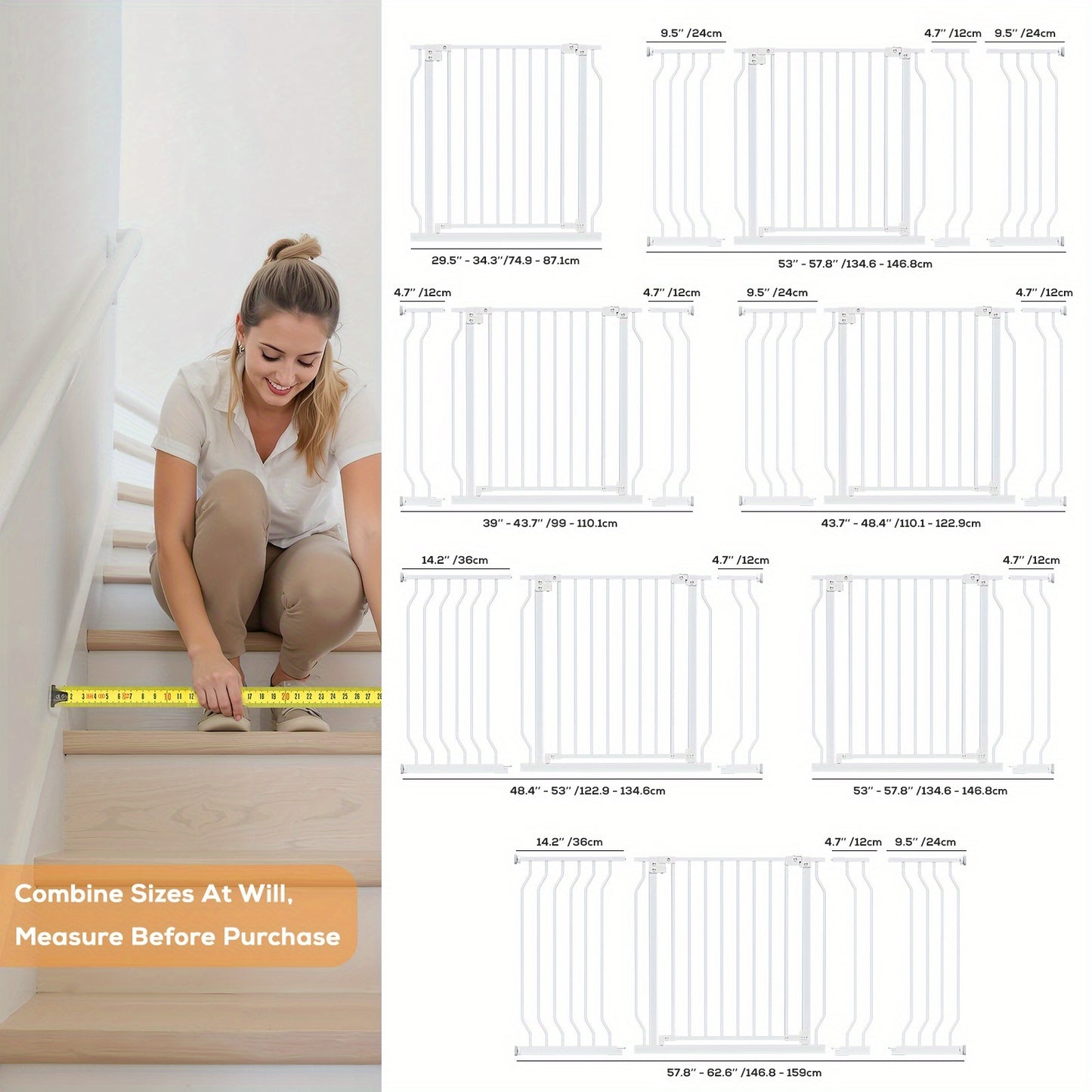 29.5-62.6" Baby Gate for Stairs, Height 30'' Auto Close Pet Dog Gate for Doorways-Easy Install Pressure Mounted Baby Fence Gates, with Wall Guards/Y-Shaped Parts