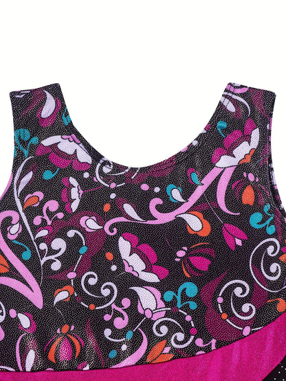 Girls Sleeveless Compression Gymnastics Suit, One-piece Bodysuit for Exercise Training, Perfect for Outdoor