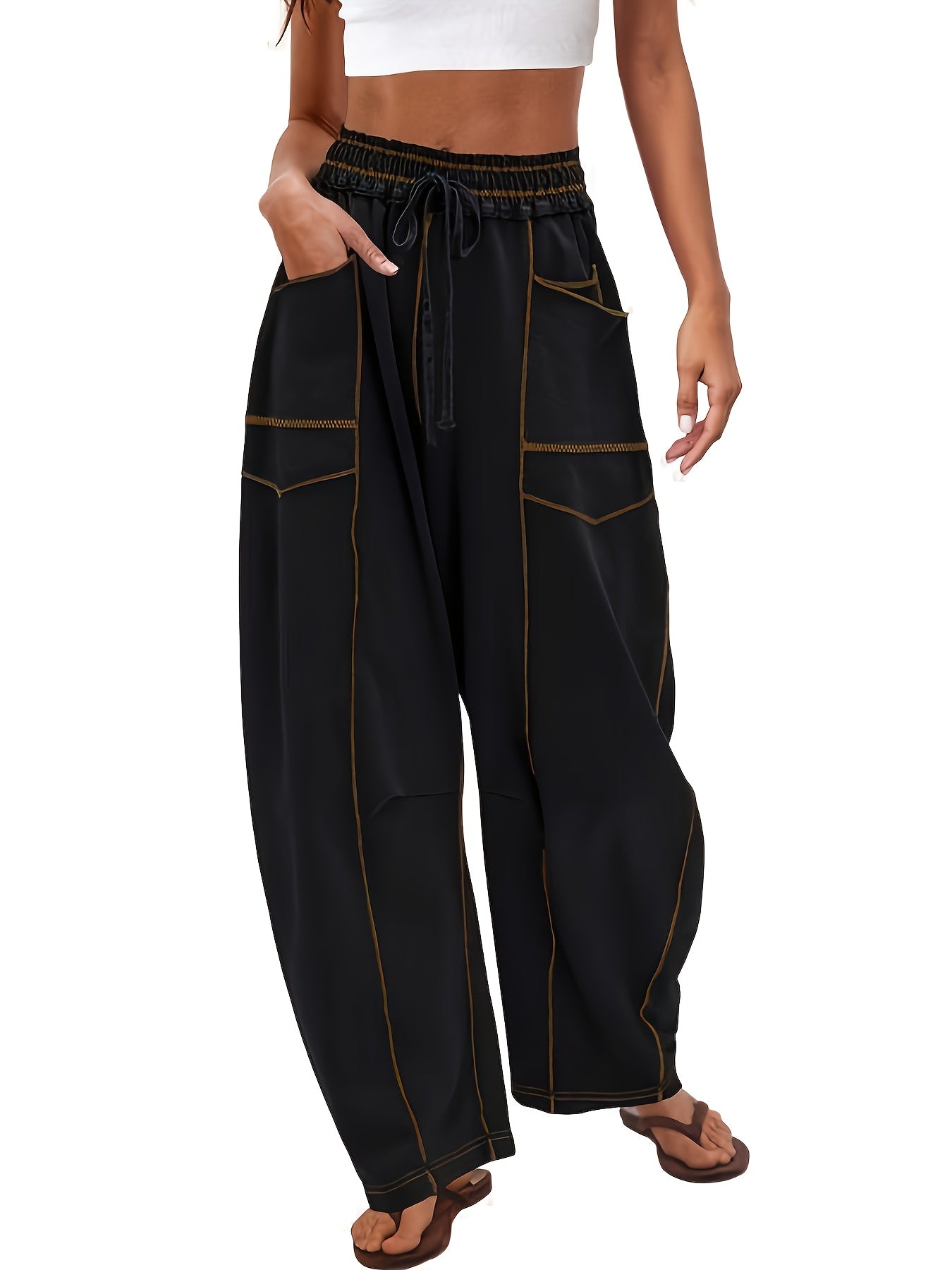 Women'S Loose Wide Leg Pants Casual Summer Wide Leg Pants Drawstring Waist Casual Pants