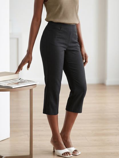 Women'S High-waisted Slim-fitting Capri Pants, Suitable For, Work And Daily Wear, With Pockets