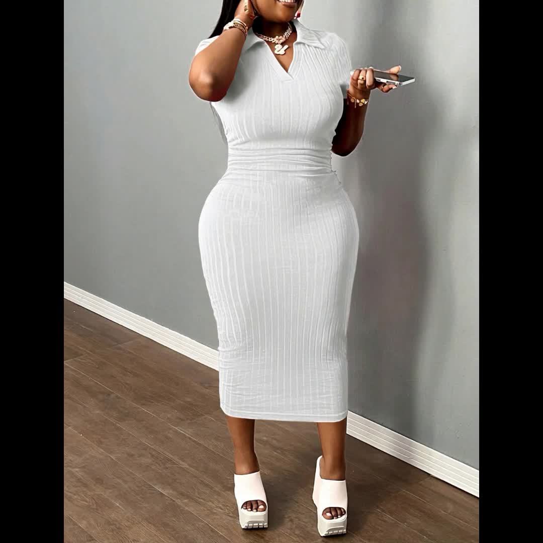 [Sexy Bodycon Dress] Sexy Summer Bodycon Dress | Women's Neck Casual Short Sleeve Basic Pencil Midi Club Dresses