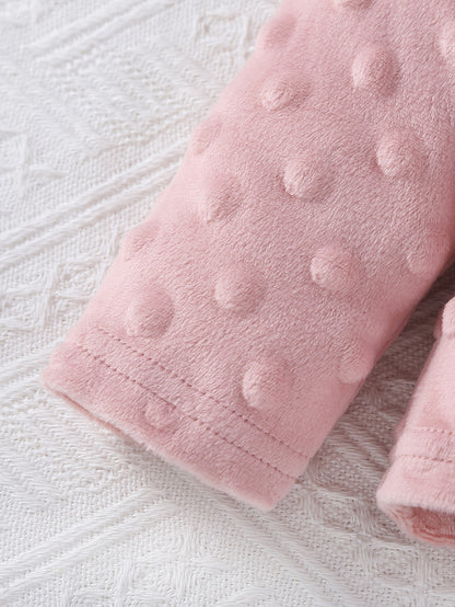 4pcs Autumn And Winter Baby Girl Triangular Jumpsuit, Cartoon Cute Bear Style Velvet Long-Sleeved Hair Tie Baby Girl Set Long Pants, for Outdoor