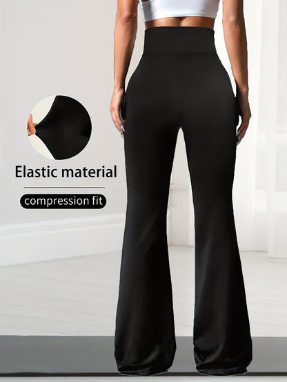 Women'S Soft Stretchy Flared Pants, High Waisted Yoga Pants for Workout & Daily Wear, Tummy Control Bootcut Leggings with Pocket, Sexy Slim Fit Casual Trousers