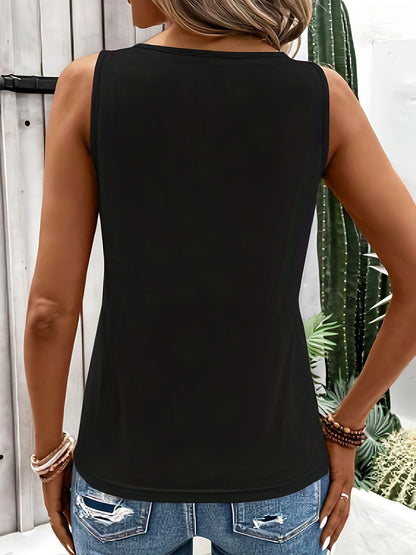 Women'S Y2K Stretchy V-Neck Sleeveless Cami Top with Ring Accent & Cut-Out Details - Solid Sleeveless Blouse for Daily Wear, Night Out, Vacation - Lightweight Spring Summer Fall Casual Chic Outfits