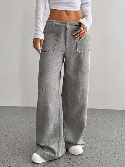 2025 New Explosive Product Chic Straight Pants with Pockets in Solid Color - Casual And Comfortable, Women'S Machine Washable