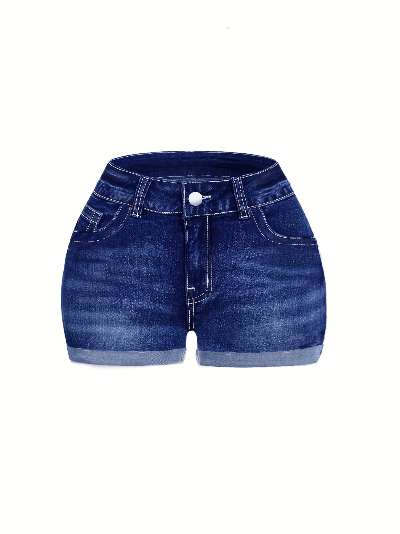 Women'S Plus Size Denim Blue Jean Shorts | High Waisted with Floral Embroidered Back Pockets, Single Button Zipper Fly, Trendy Street Style for Summer Daily Outings