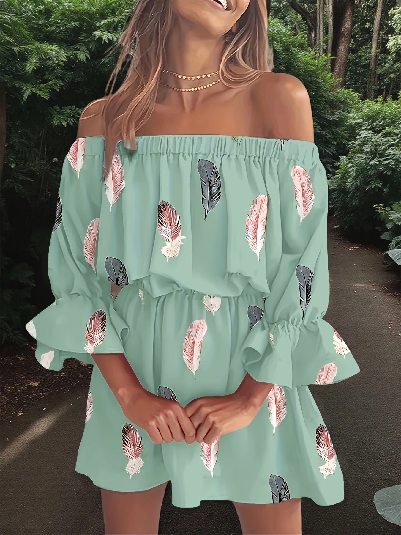 New Floral Dress for Women: Trendy Off-The-Shoulder Style for Autumn/Winter 2025 in European And American Fashion
