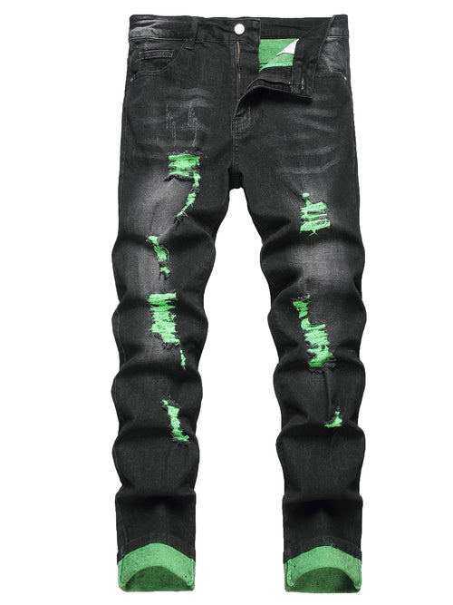 Black Green Hole Slimming Jeans Are Fashionable And Easy To Match