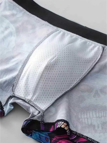 8pcs Men's Graffiti and Game Controller Boxer Briefs- Breathable Quick-Dry Polyester Fiber, Medium Elasticity, Random Camouflage Print for Home, Swimming, and Casual Wear, Playful Pattern Boxer Briefs|Comfortable and Well-fitting Boxer Shorts