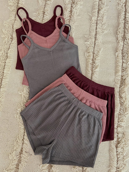 6pcs Chic Waffle Texture Loungewear Set - Versatile Mix & Match Outfits for Women