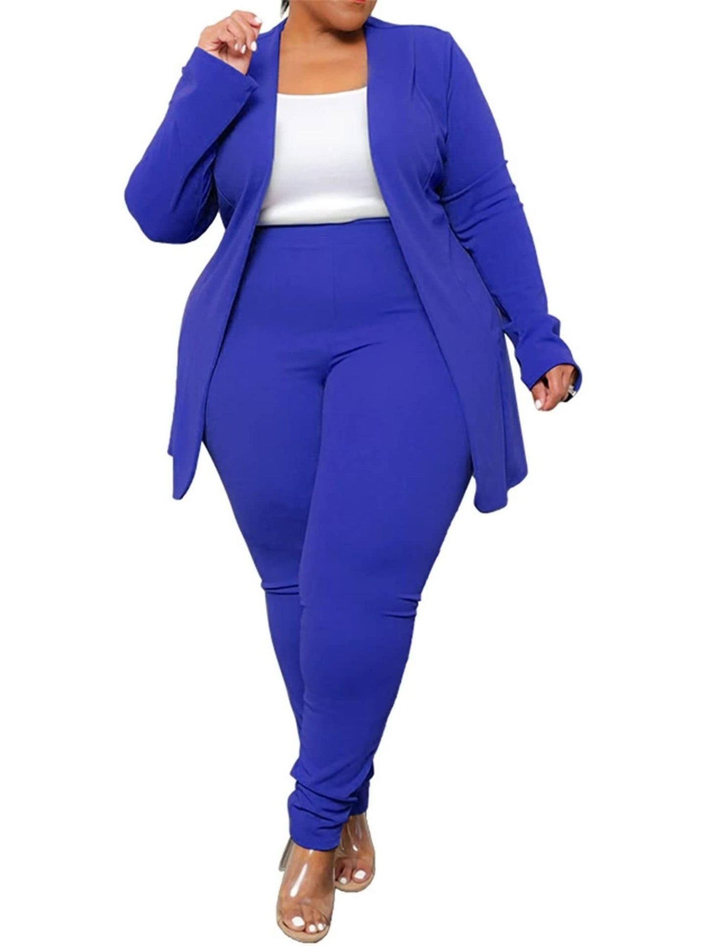 Plus Size - Plus Size - Plus Size Women'S Suit Jacket, Long Pants Two-Piece Set, Fashionable Casual Suit Set