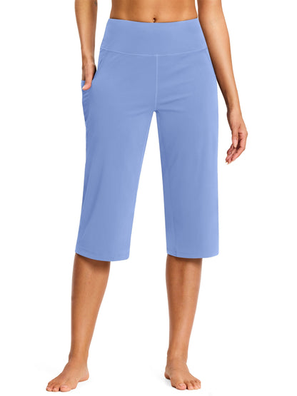 18-Inch Capri Trousers for Women Featuring a High Waist, Pockets, Tummy Control, And a Loose Straight Leg Design Suitable for Workouts And