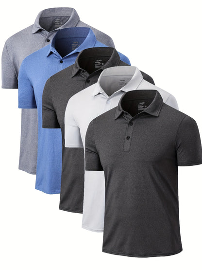 5pcs Men'S Shirt Quick Dry Performance Short Sleeve Golf T-Shirt - Moisture Transferring Casual Fitness Top