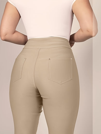 Slim Fit High-Waisted Pants for Women Featuring Five Pockets, Designed for Easy Pull-On Wear, Suitable for Work Or Casual Office Settings