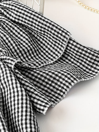 Plus Size, Women's Plus Size Short Sleeved Checkered Shirt Summer Casual Round Neck Outdoor Casual Top