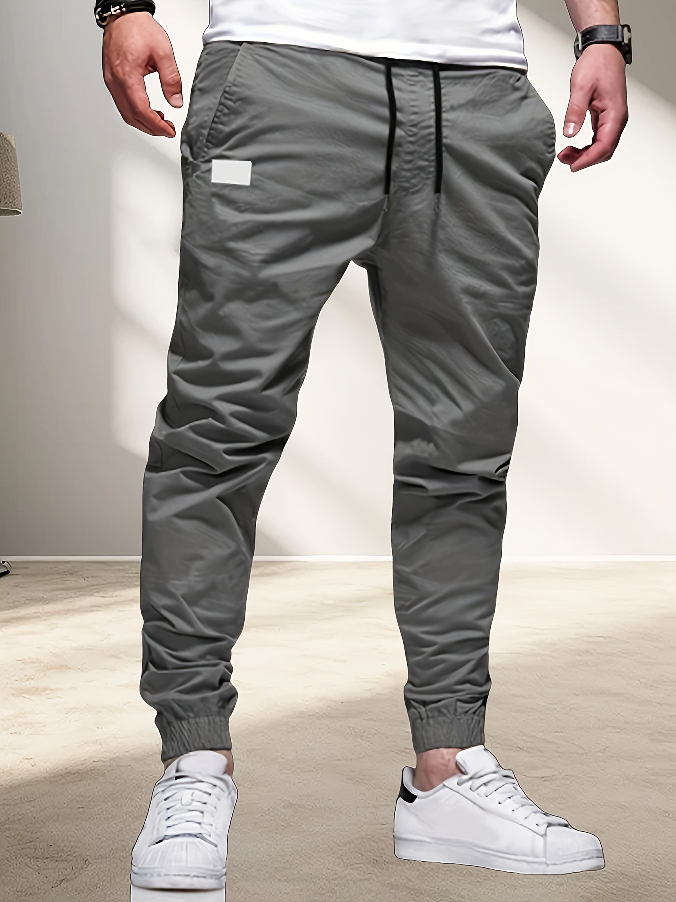 3pcs Men'S Spring And Autumn Regular Fit Fashion Pants And Sweatpants Casual Sports And Outdoor Pocket Elasticated Waist Drawstring Trousers