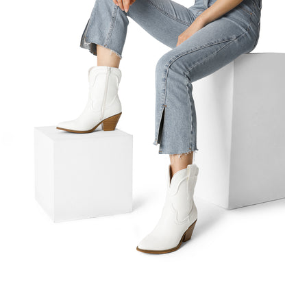 Women's Cowboy Ankle Boots, Western Booties Low Heel Pointed Toe Cowgirl Boots - Western style cowboys boots for women, for everyday wear, casual strolls, special events or any western-themed parties