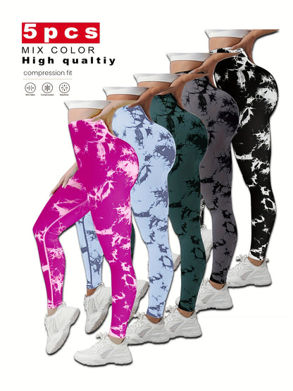 Women'S Tie Dye Yoga Pants High Waisted Scrunch Butt Workout Leggings Soft Stretchy Butt Lifting Tummy Control Yoga Leggings For Gym Running Fitness