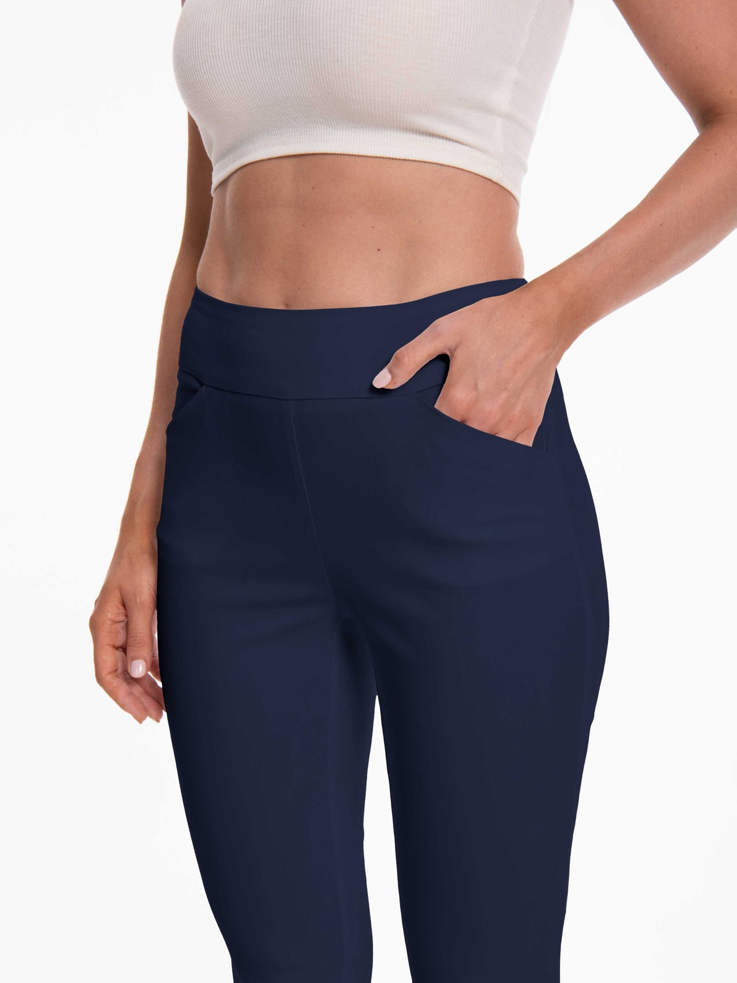 Women'S Pull-On Stretch Ankle Pants, High Waist Wide Waistband, Slim Straight Leg Fit, Side Pockets, Smooth Soft Fabric, Comfortable Work Dress Pants, Business Casual Office Career, Travel Commuter, Everyday Basics, Flattering Tailored Look