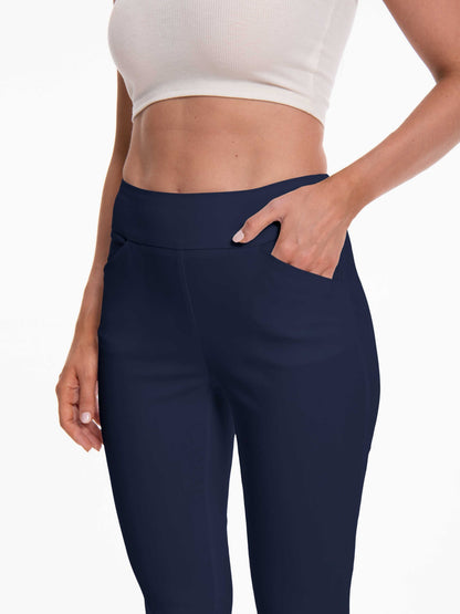 Women'S Pull-On Stretch Ankle Pants, High Waist Wide Waistband, Slim Straight Leg Fit, Side Pockets, Smooth Soft Fabric, Comfortable Work Dress Pants, Business Casual Office Career, Travel Commuter, Everyday Basics, Flattering Tailored Look