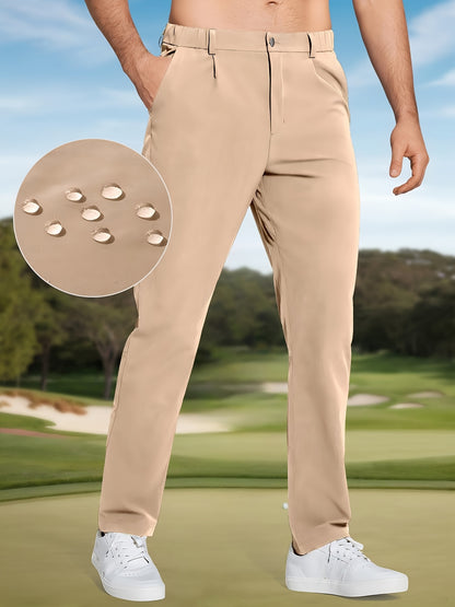 Men's Golf Pants - Lightweight Quick-Dry Stretch Formal & Casual Trousers, Straight Fit with Belt Loop, High Quality Breathable Fabric for Golf, Office, Evening Events - All-Season Mens Athletic Pants, Sports Leisurewear, Metallic Button Details, Work Tro