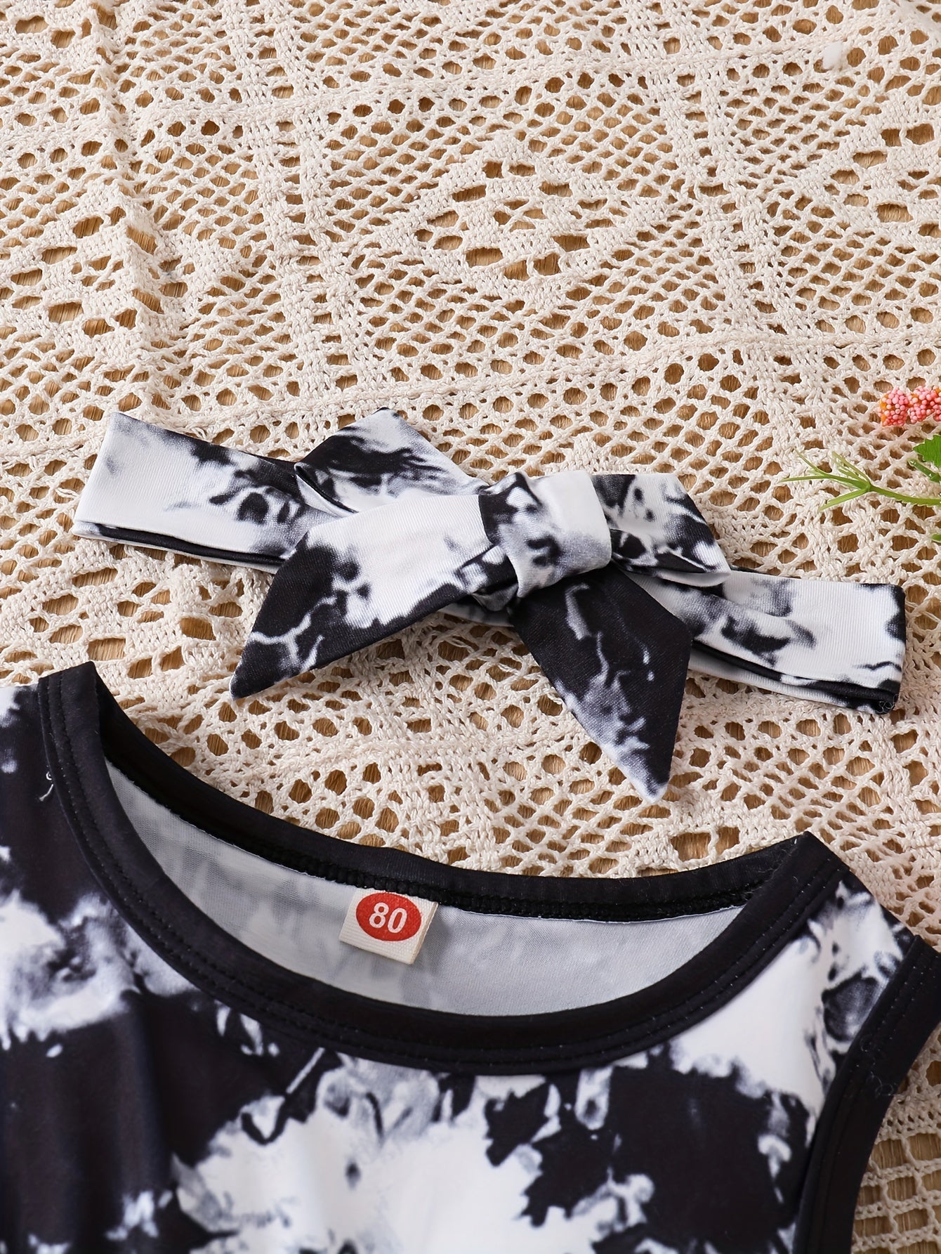 3pcs Baby'S Tie-Dye Triangle Onesie And Hairband, Comfy Casual Sleeveless Romper, Toddler And Infant Girl'S Outdoor Clothes for Summer, for Outdoor