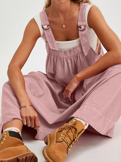 [Loose Midi Dress] Women's Loose Adjustable Strap Midi Overall Dress with Big Pockets in Workwear Style