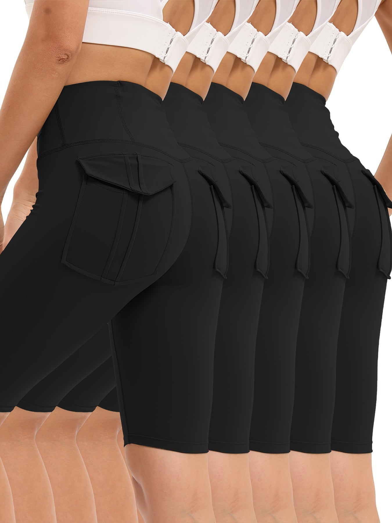 5pcs High Women'S High-waisted Gym Shorts With Pockets, Super Soft Tummy Control No See Through Workout Running Yoga Athletic Shorts Pants