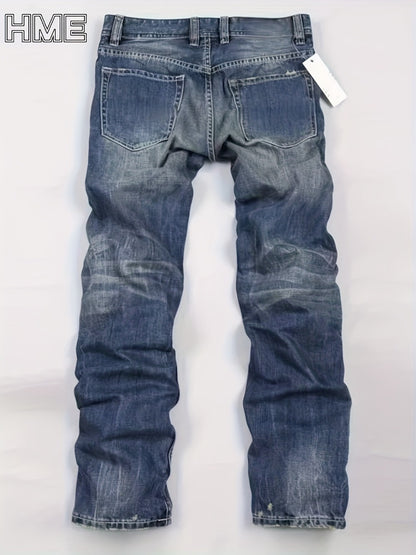 Men's Straight Leg Jeans - Classic Wash Clean Finish Streetwear 448485
