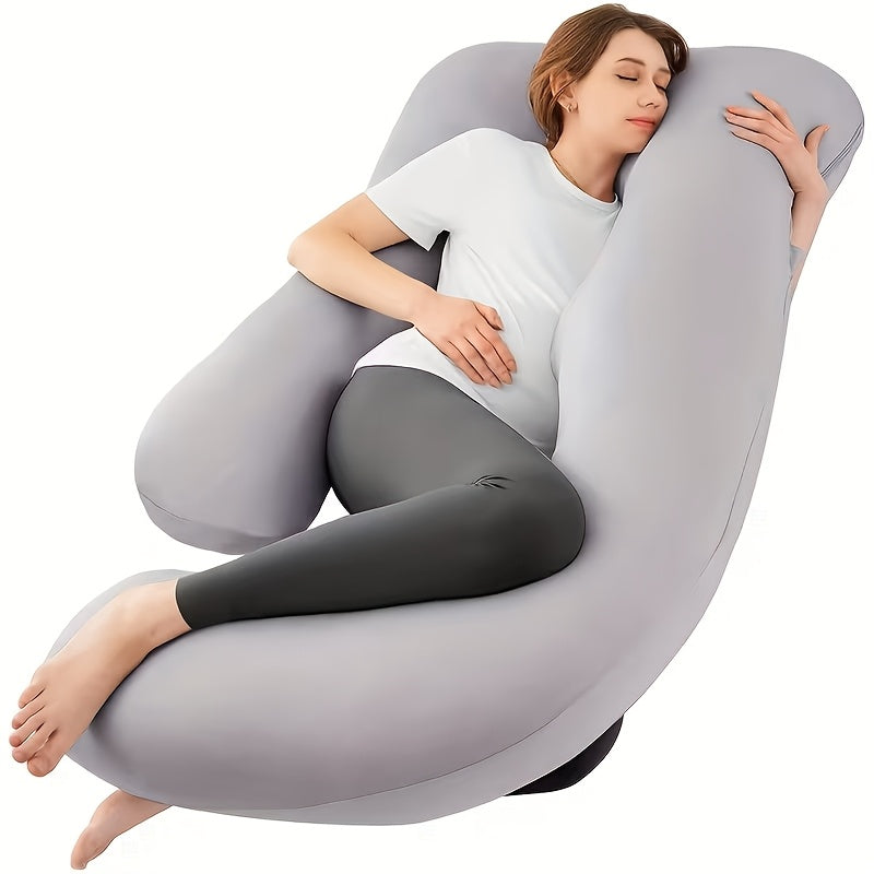62-Inch J-Shaped Pregnancy Pillow - Velvet-Look Full-Body Design