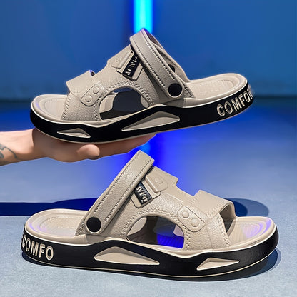 RECOMFOX Men'S EVA Slides - Comfortable, Non-Slip, Open-Toe Slippers with Arch Support for Indoor & Outdoor Use - Stylish Black with Red Accents for Beach, Shower, and Casual Wear