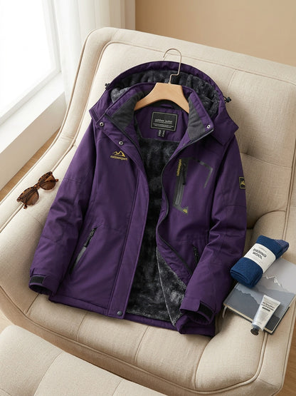 Women'S Warm Ski Jackets Winter Windproof Thermal Fleece Lined Coats Outdoor Detachable Hooded Heavy Weight Thick Jacket Camping Climbing Traveling Snowboard Windbreaker