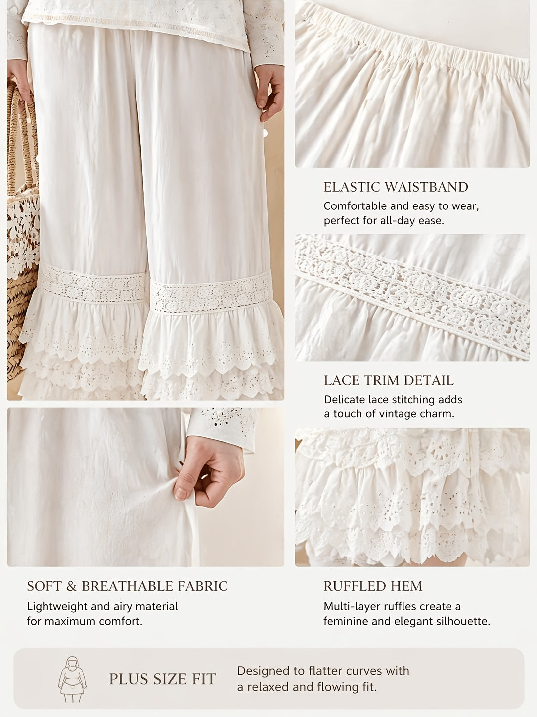 1pc Pants - Women's Large Size Spring And Summer New Sweet Four Layers Of Lace Stacking Bottoms Liner Pants Wide-legged Dress Pants, Super Suitable for Wearing As The Bottom Of The Skirt, Soft And Comfortable Pajama Pants