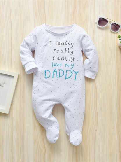 Kukitty Newborn Baby Boy Girl Clothes I Really Love My Daddy/ Mummy Long Sleeve Footies Romper Unisex-Baby 2pcs Footed Jumpsuit, for Outdoor