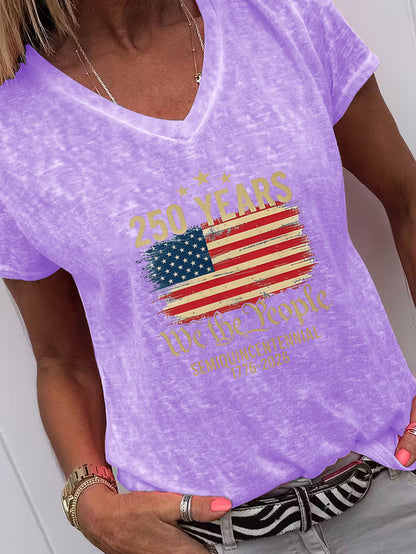 Casual American Flag Print TShirt, Perfect for Home, Outings, or as a Gift, Ideal for New Year, Valentine's Day, and More, 250 Years We the People 17762026