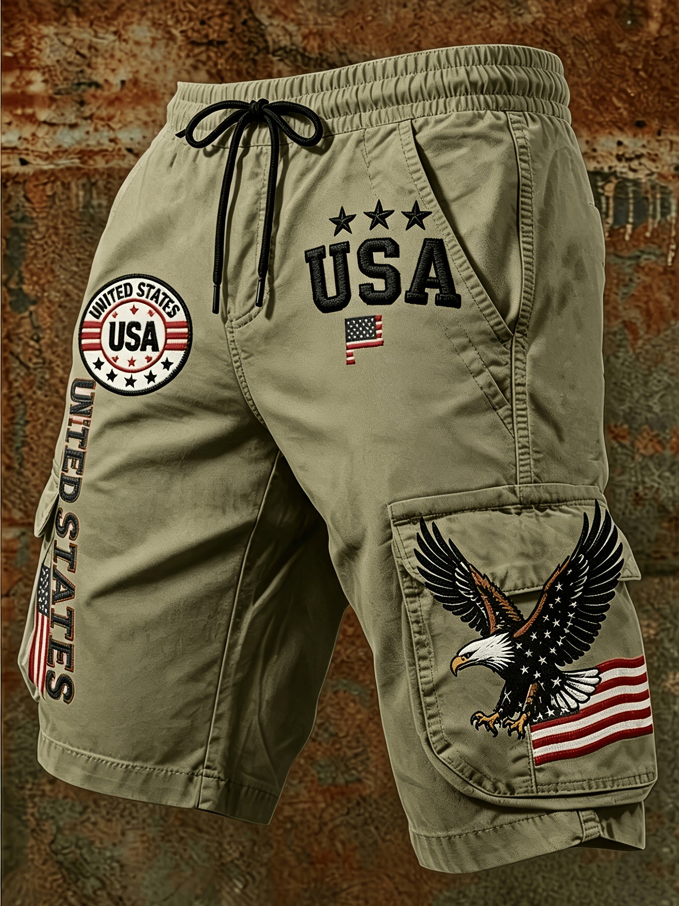 Men's Summer Casual Workwear Shorts with American Theme Digital Print Loose Drawstring Five Quarter Pants Are Essential for Daily Outdoor Vacation Wear