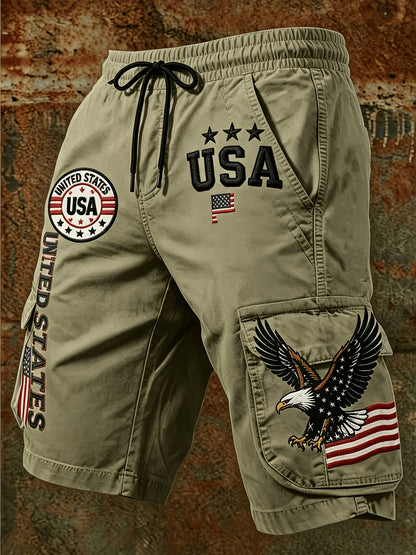 Men's Summer Casual Workwear Shorts with American Theme Digital Print Loose Drawstring Five Quarter Pants Are Essential for Daily Outdoor Vacation Wear
