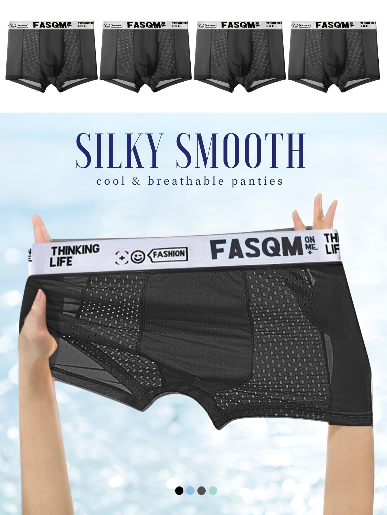 4 Pcs Men's Fashionable, Comfortable, Sexy, Breathable Mesh High Elasticity Patchwork Four Corner Underwear Is A Great Gift Item