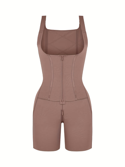 Women' 2-in-1 High Compression Spandex Bodysuit Shapewear Suit - Adjustable Abdomen Trimmer & Hip Enhancer, Full Body Tummy Control Shaper with Tummy Control, Postpartum, Workout & Casual Attire (No Chest Pads)