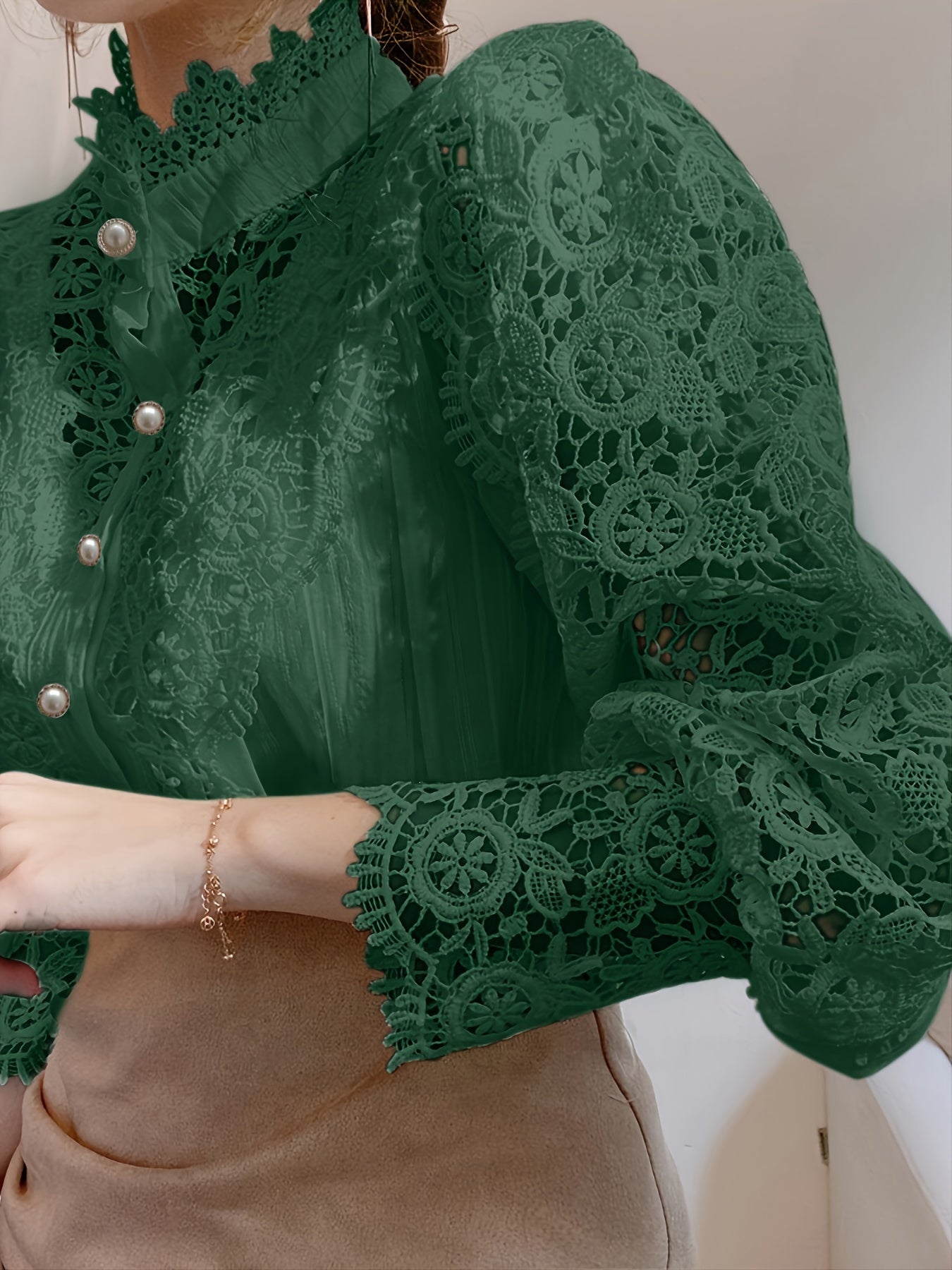Women's Dark Green Lace Shirt - product view 14
