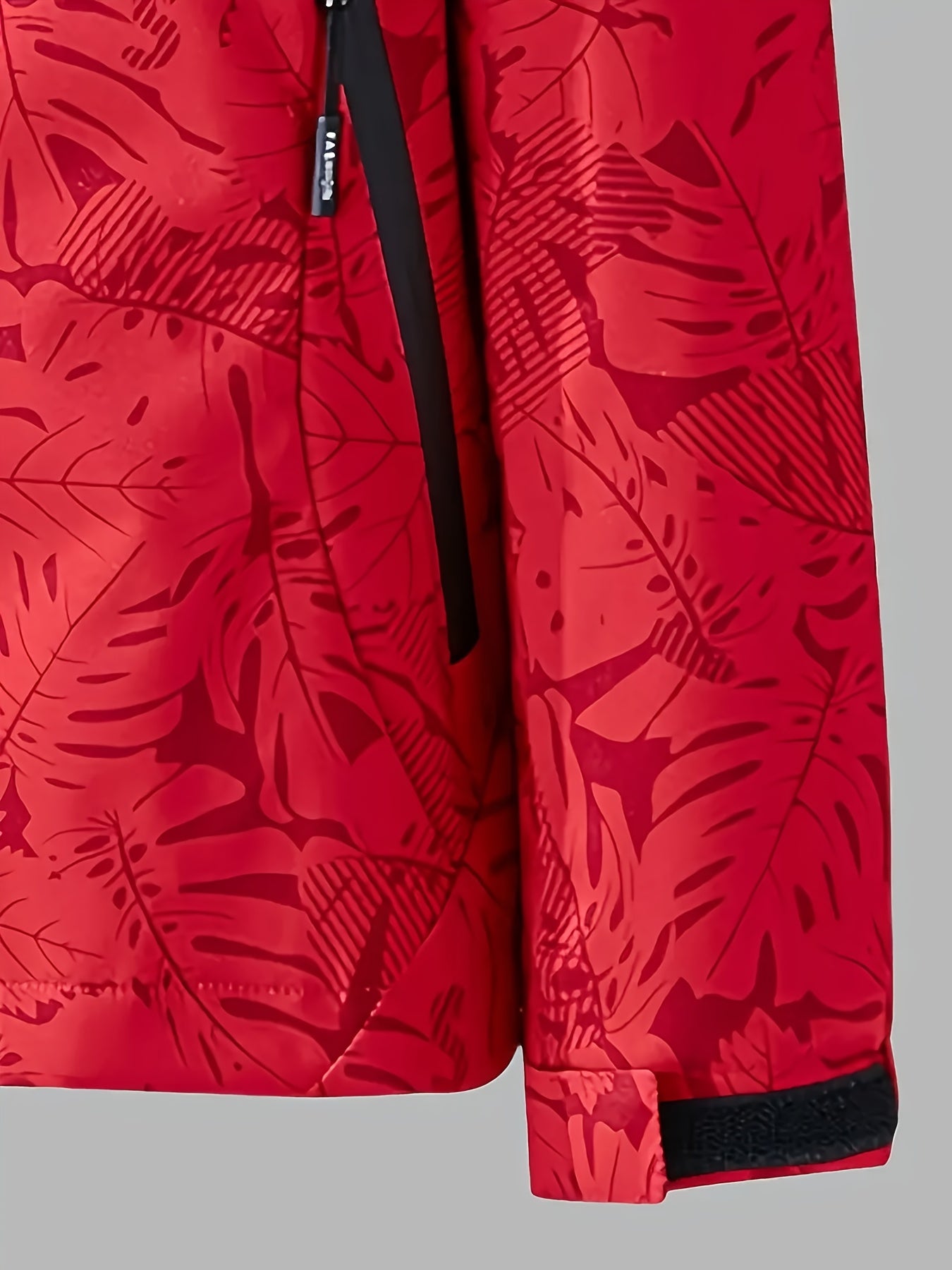 Women's Lightweight Windproof Hooded Jacket - Casual Zip-Up Outdoor Raincoat with Tropical Leaf Print, Removable Hood & Adjustable Cuffs for Spring Summer Fall,, Travel, Camping, Camping Gear, Apparel, Durable Zipper Closure